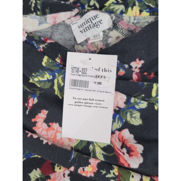 NWT Unique‎ Vintage Floral Black Pink Rose Stretch Spring Dress Womens XS/2 - Picture 5 of 9